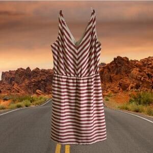 Ann Taylor loft small sleeveless striped lined burnt orange and tan spring dress